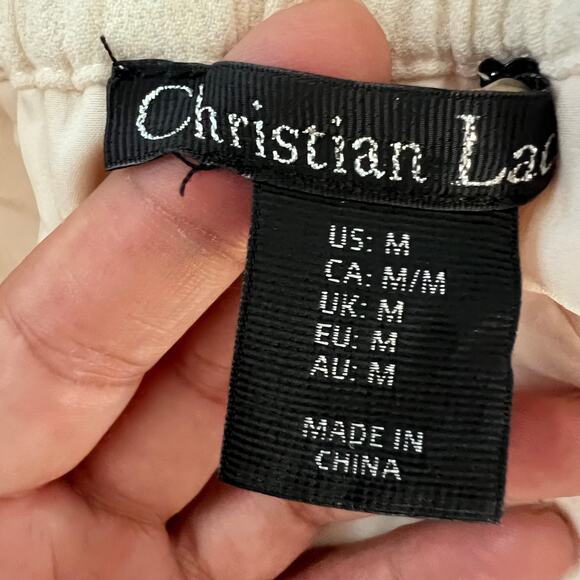 Christian Lacroix Women’s Cream Wide Leg Pants Size M Elastic Waist Lined - Picture 6 of 12